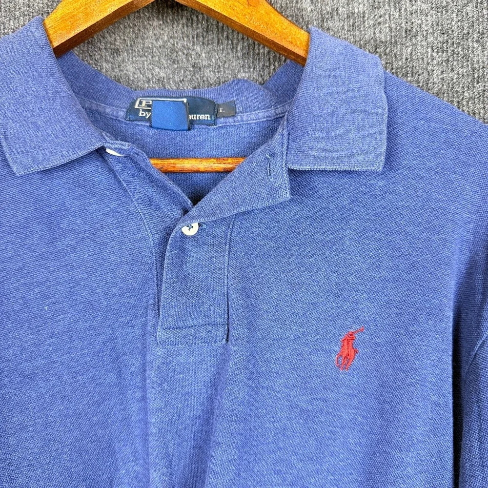 Polo Ralph Lauren Long Sleeve Pique Polo Shirt L Blue Red Pony
